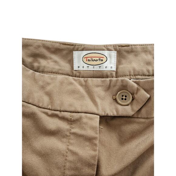 TALBOTS Stretch Petite 12 Pants Camel Tan Flat Front Pckts Straight Leg Academia - Picture 2 of 5